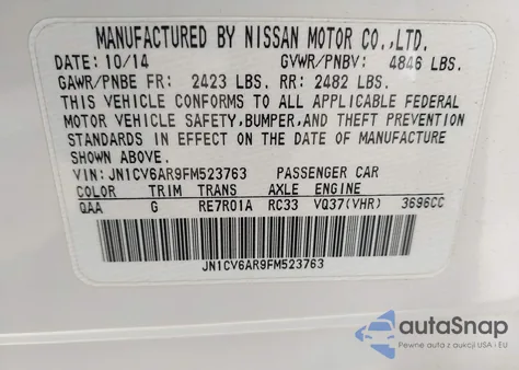2015 Infiniti Q40 z USA, uszkodzony, nr VIN JN1CV6AR9FM523763